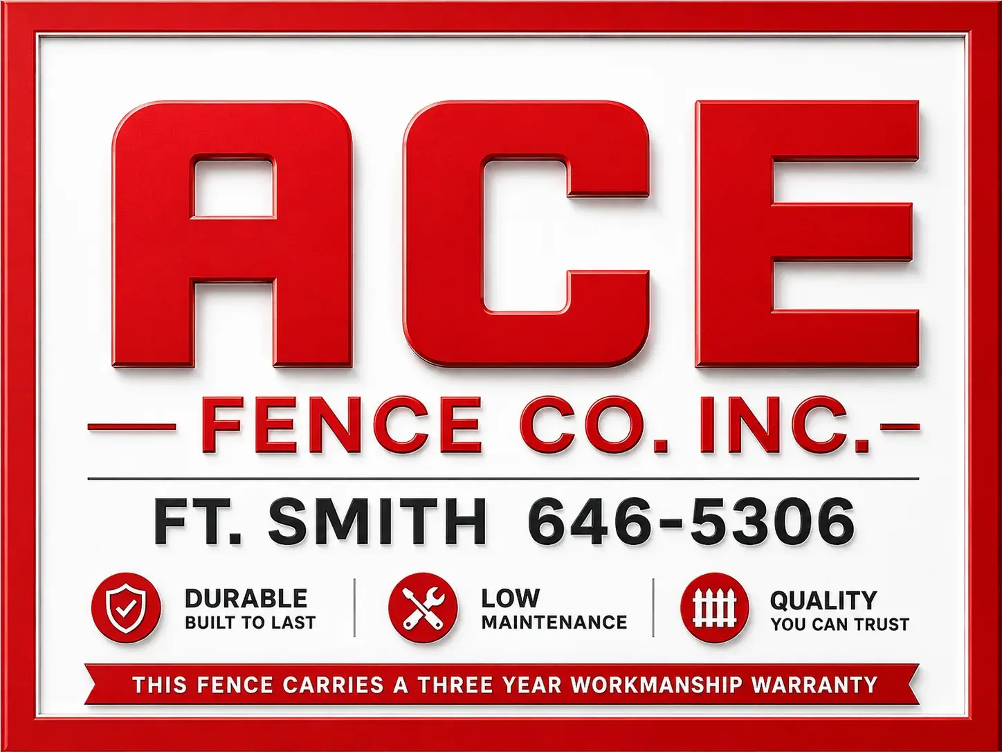 ACE Fence Co. Inc. — Ft. Smith 646-5306 — 3 Year Workmanship Warranty